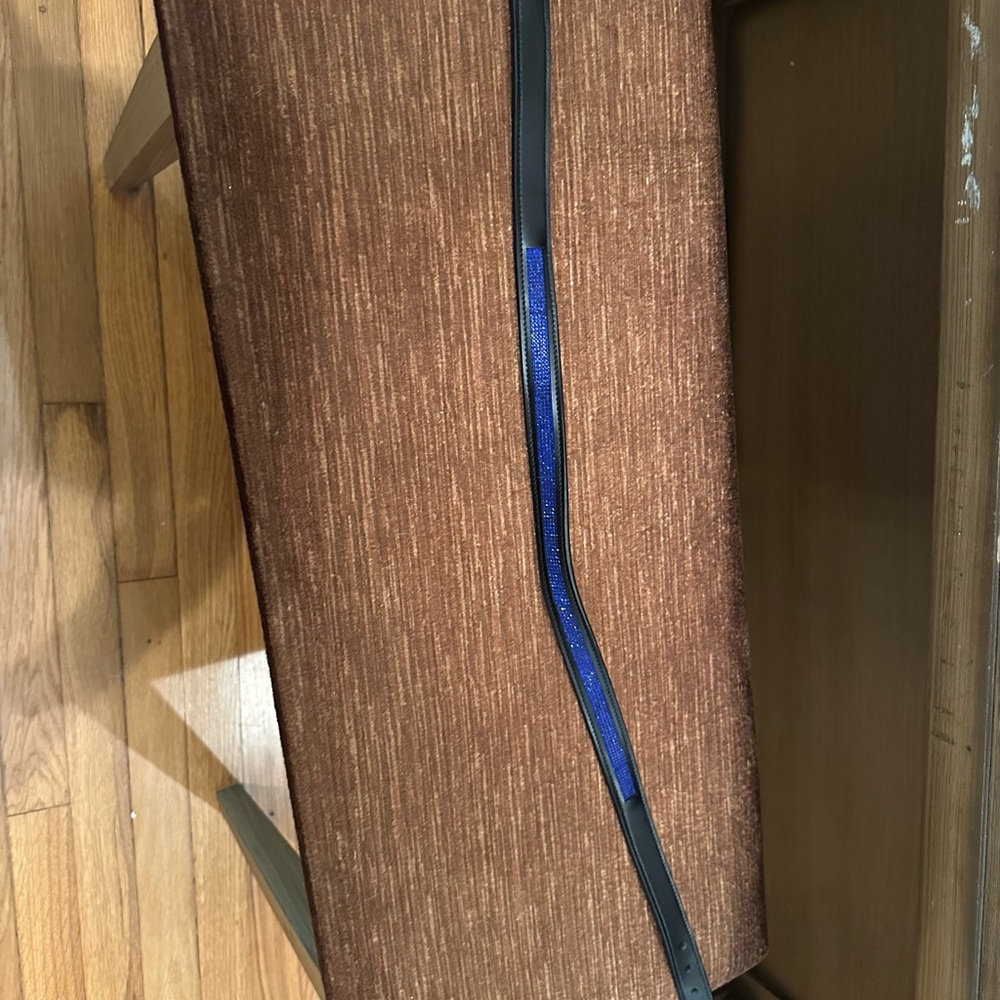 Sleek Black Belt with Blue Rhinestone Strip